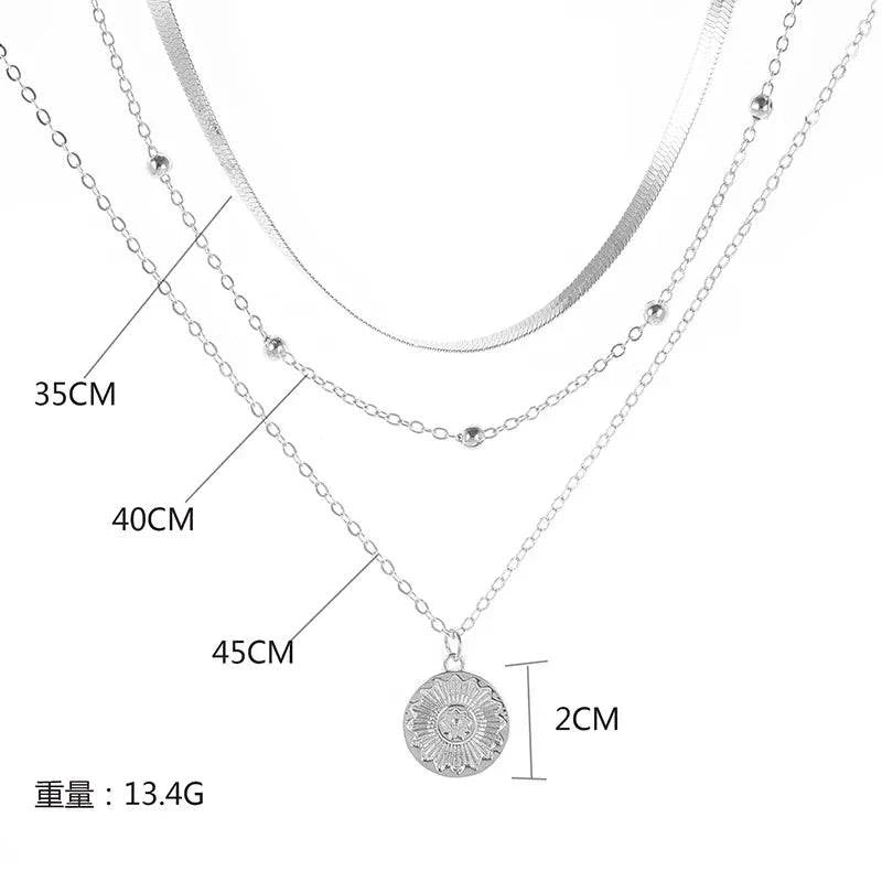 925 Sterling Silver Three-Layer Round Necklace Simple Snake Chain Charm Ball Chain Party Wedding Gift Women's Exquisite Jewelry - Clothing Personality