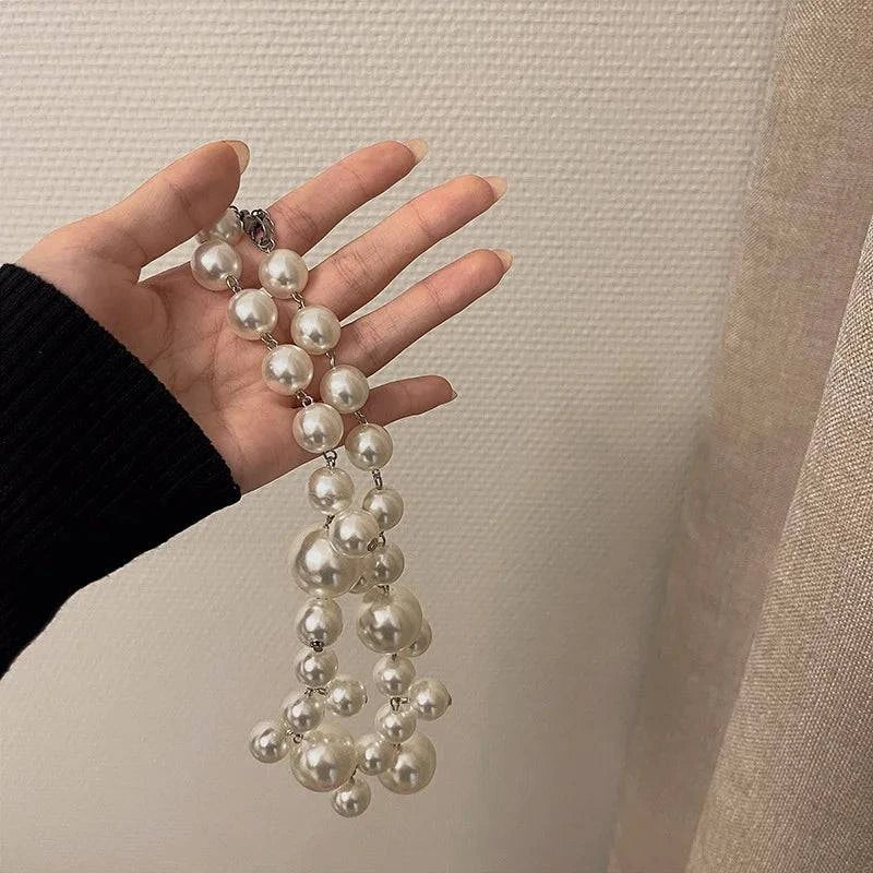 Vintage Hyperbole Bead Pearls Necklace Collarbone Chain Women's Elegant Pendant Necklace Bride Jewelry - Clothing Personality
