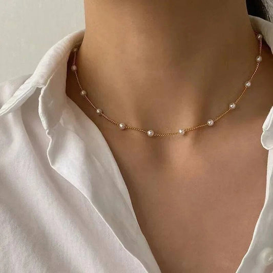 FTCY 3pcs Women's Pearl Necklace Set 14K Gold Fashion Love Heart Pendant Waterproof Hypoallergenic Collarbone Neck Chain Jewelry - Clothing Personality