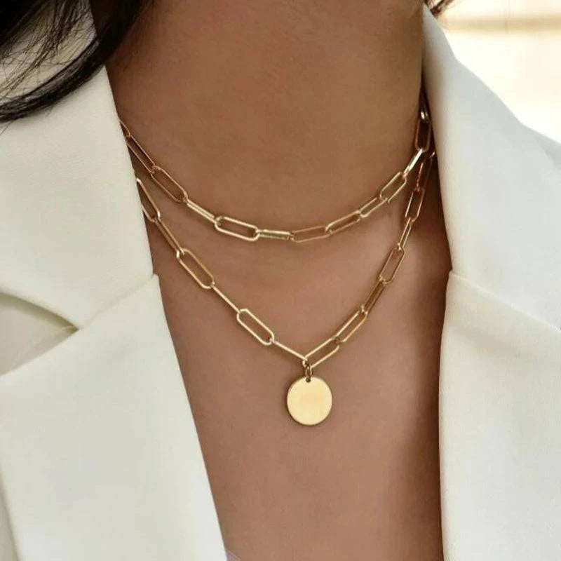 Vintage Round Charm Layered Necklace Women's Jewelry Layered Accessories for Girls Clothing Aesthetic Gifts Fashion Pendant 2022 - Clothing Personality