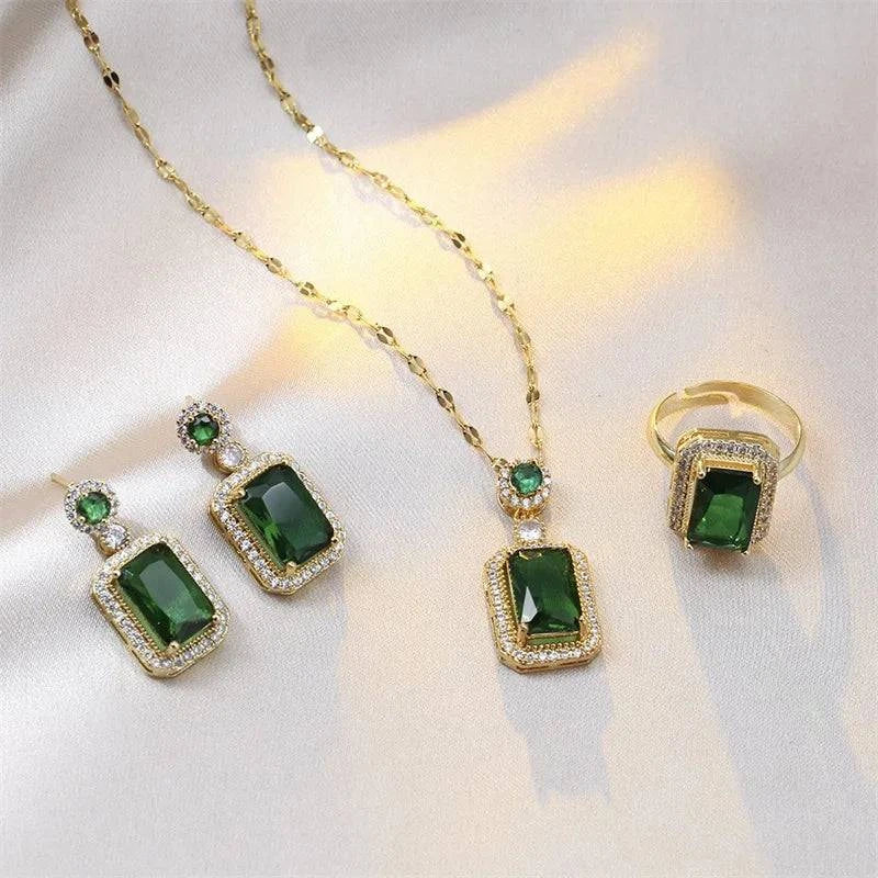 Women's Fashion Cubic Zirconia Necklace Earrings Ring Jewelry Set Girls Anniversary Wedding Valentine's Day Perfect Gift - Clothing Personality