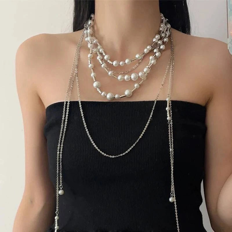 Imitation Pearl Multi-layered Women's Necklace Exaggerated Fashion High Street Club Party Banquet Necklace For Women Jewelry - Clothing Personality