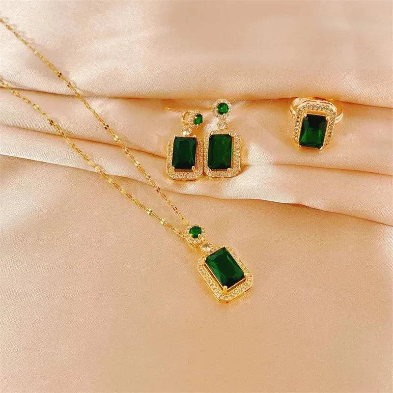 Women's Fashion Cubic Zirconia Necklace Earrings Ring Jewelry Set Girls Anniversary Wedding Valentine's Day Perfect Gift - Clothing Personality
