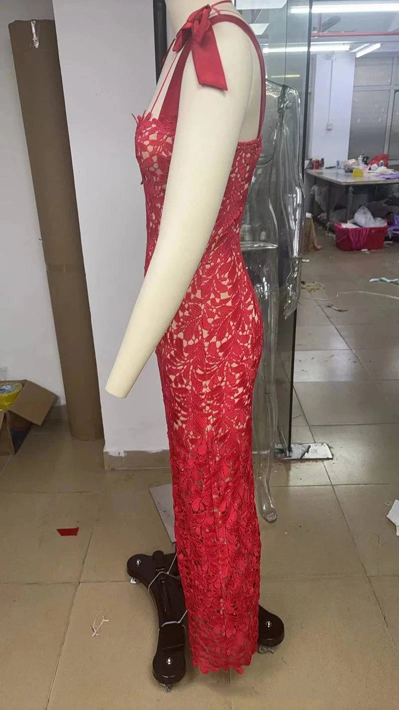Bows Lace Sexy Maxi Dress For Women - Clothing Personality