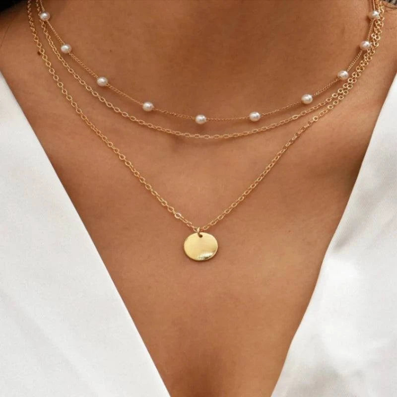 Vintage Round Charm Layered Necklace Women's Jewelry Layered Accessories for Girls Clothing Aesthetic Gifts Fashion Pendant 2022 - Clothing Personality