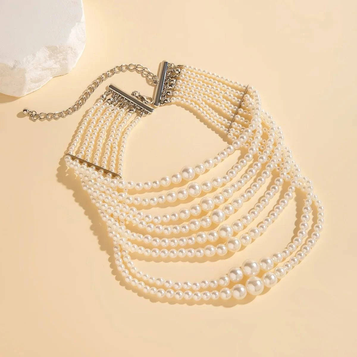 Imitation Pearl Multi-layered Women's Necklace Exaggerated Fashion High Street Club Party Banquet Necklace For Women Jewelry - Clothing Personality