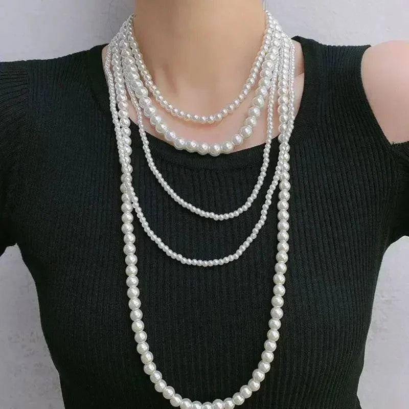 Imitation Pearl Multi-layered Women's Necklace Exaggerated Fashion High Street Club Party Banquet Necklace For Women Jewelry - Clothing Personality