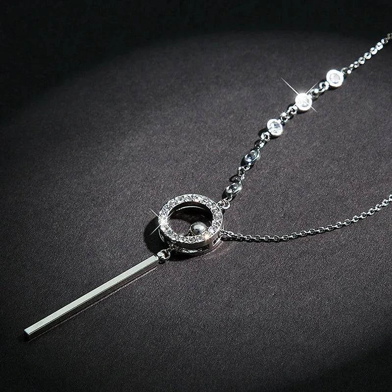 Women's Fashion Y Chain Pendant Necklaces Shiny Micro Crystal Round Circle Drop Female Trendy Necklace Accessories - Clothing Personality
