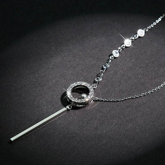 Women's Fashion Y Chain Pendant Necklaces Shiny Micro Crystal Round Circle Drop Female Trendy Necklace Accessories - Clothing Personality