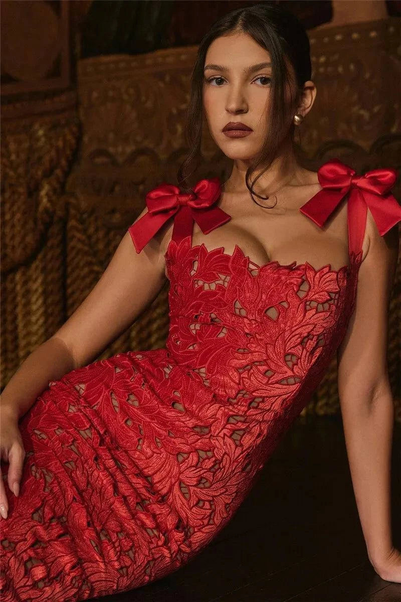 Bows Lace Sexy Maxi Dress For Women - Clothing Personality