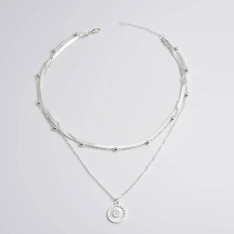 925 Sterling Silver Three-Layer Round Necklace Simple Snake Chain Charm Ball Chain Party Wedding Gift Women's Exquisite Jewelry - Clothing Personality