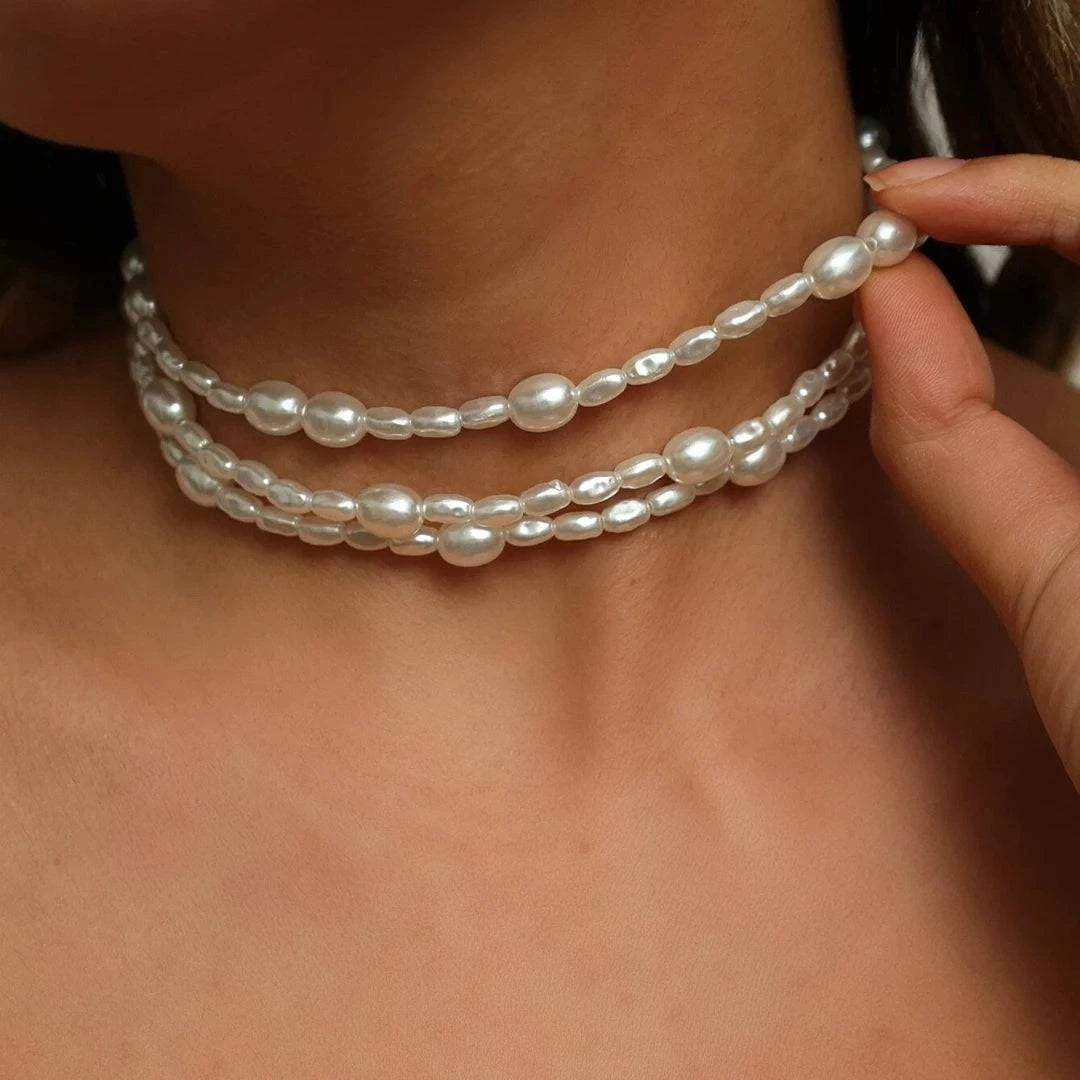 2024 New Simple Baroque Imitation Pearl Chain Choker Necklace Elegant Temperament Beaded Necklace Women's Wedding Party Jewelry - Clothing Personality