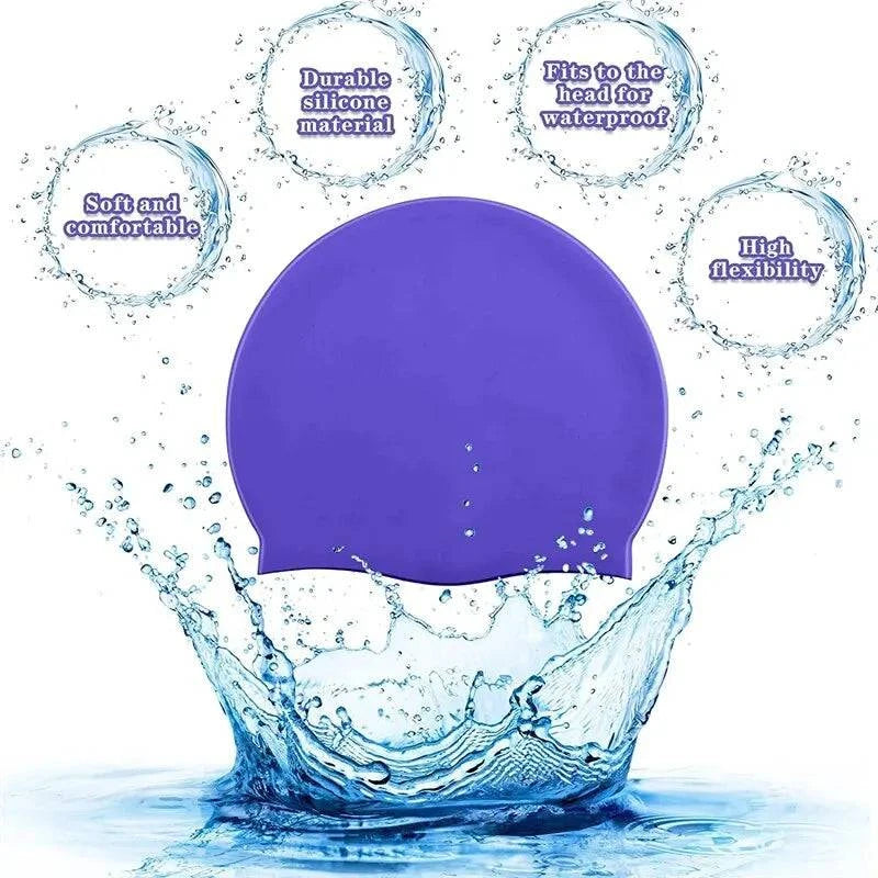 Swimming Cap Silicone Waterproof Swim Hat for Men Women Adult Kids Long Hair Pool Caps Diving Swimming Equipment Elastic Caps - Clothing Personality