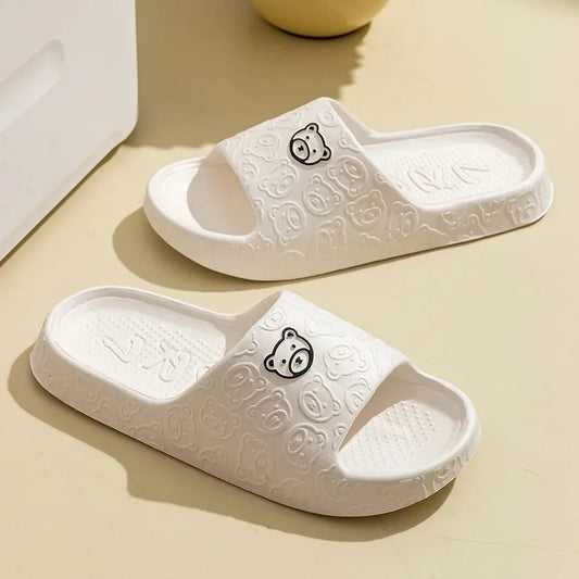 Women Casual Slippers Summer Cute Bear Cool Bathroom Anti-slip Slides Air Cushion Lightness Soft Sole Men Flat Shoes Couple - Clothing Personality