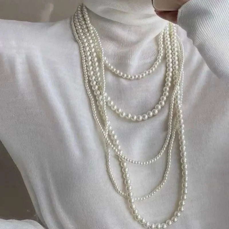 Imitation Pearl Multi-layered Women's Necklace Exaggerated Fashion High Street Club Party Banquet Necklace For Women Jewelry - Clothing Personality