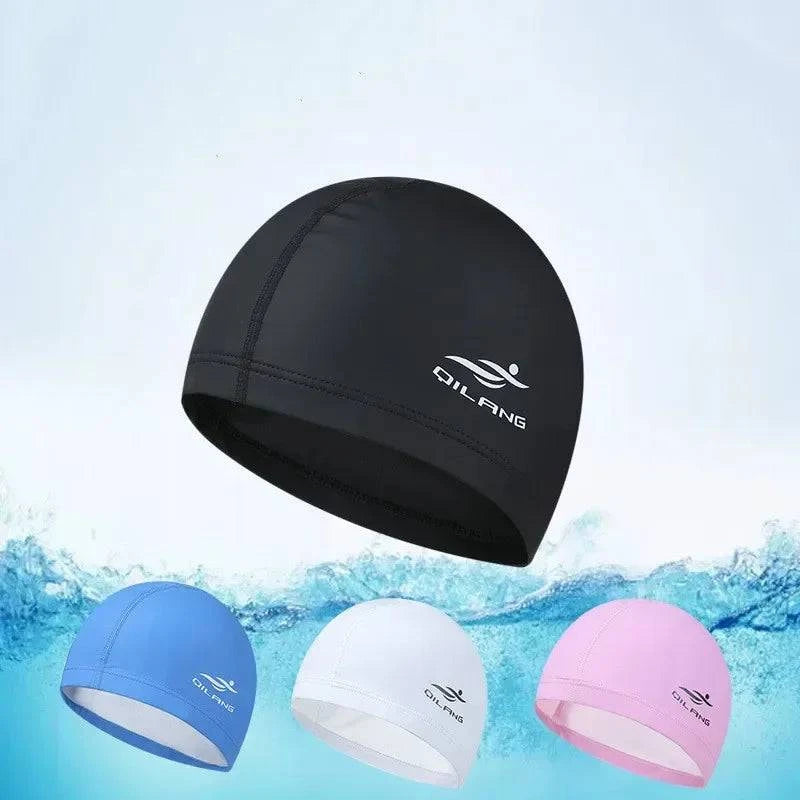 Swimming Caps PU Waterproof Unisex Women Men Swim Hat Stretch Elastic Swimming Pool Accessories Swimming Cap Ear Protection - Clothing Personality