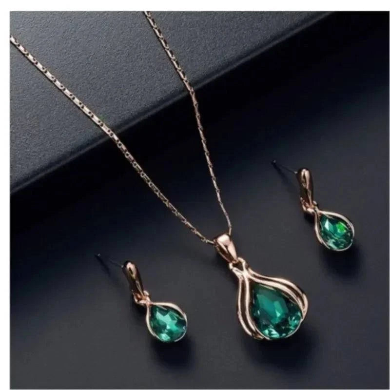 Delysia King 3pcs/set fashion women's blue and green drop necklace earrings set - Clothing Personality