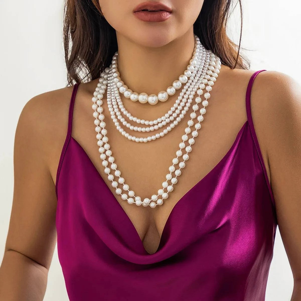 Imitation Pearl Multi-layered Women's Necklace Exaggerated Fashion High Street Club Party Banquet Necklace For Women Jewelry - Clothing Personality