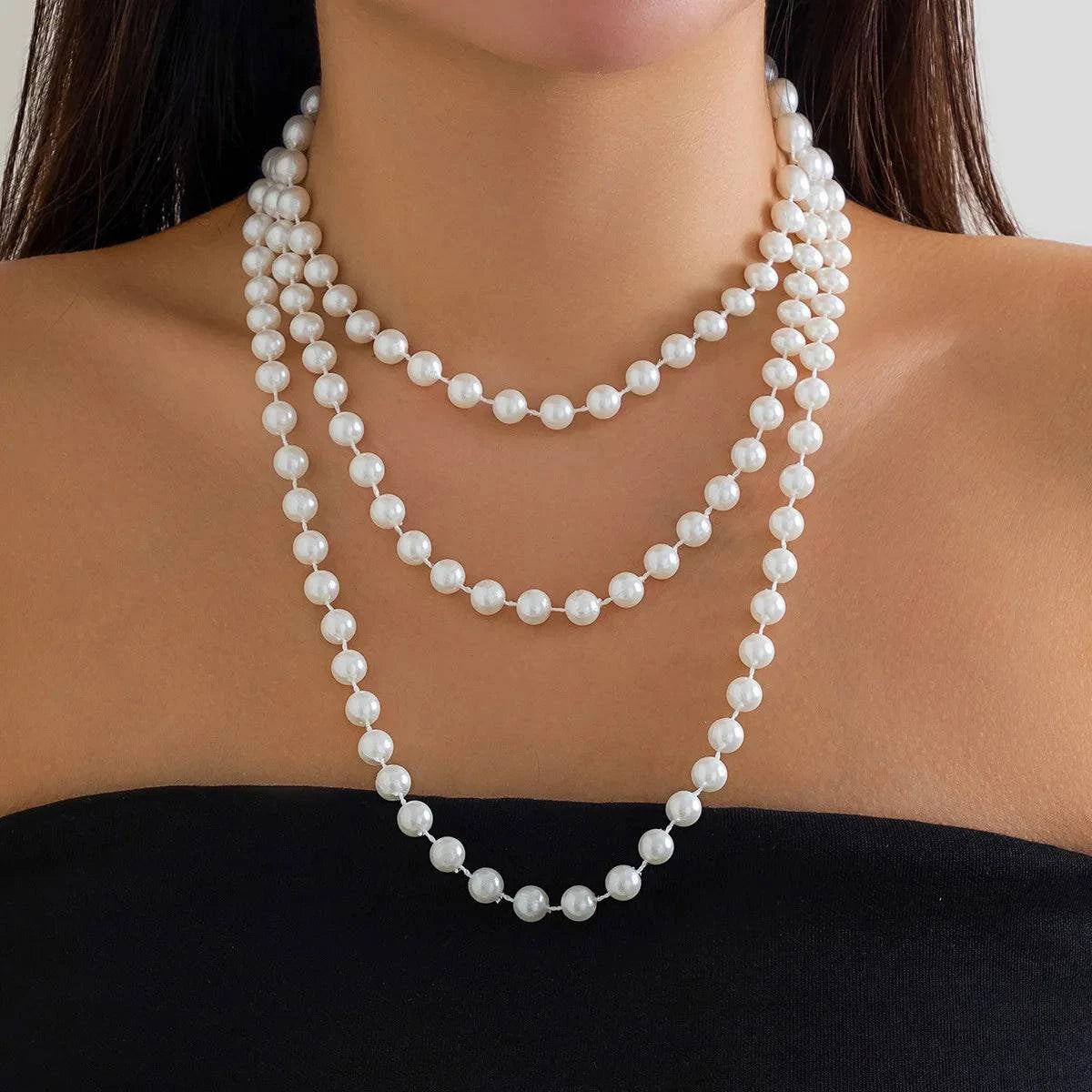 Imitation Pearl Multi-layered Women's Necklace Exaggerated Fashion High Street Club Party Banquet Necklace For Women Jewelry - Clothing Personality
