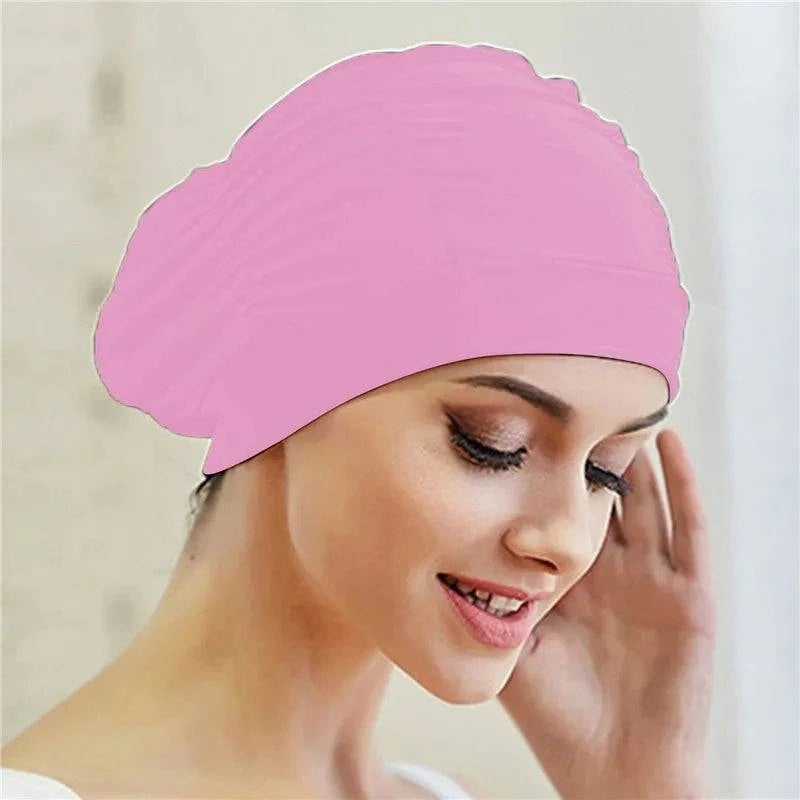 Swimming Hat Women Unisex Girls Long Hair Bathing Cap Swimming Cap Stretch Drape Free Size Swim Pool Sport Elastic Nylon Turban - Clothing Personality