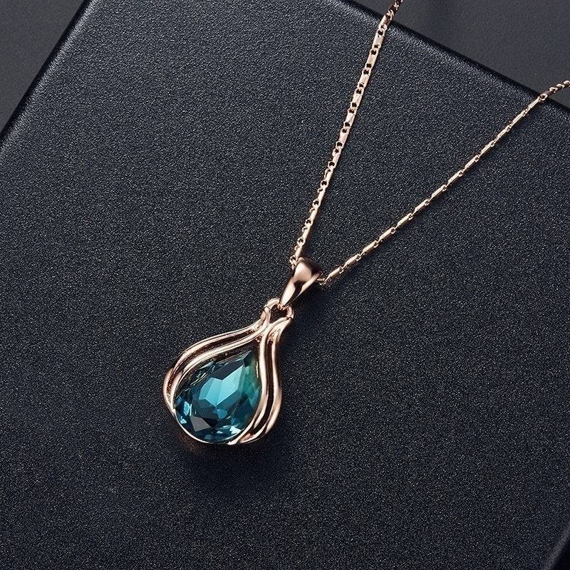 Delysia King 3pcs/set fashion women's blue and green drop necklace earrings set - Clothing Personality