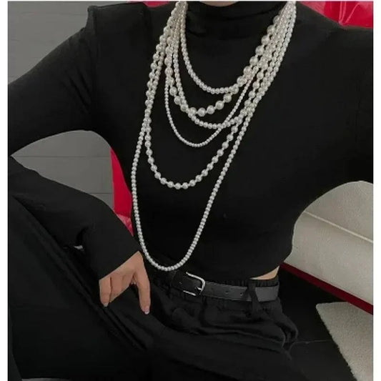 Imitation Pearl Multi-layered Women's Necklace Exaggerated Fashion High Street Club Party Banquet Necklace For Women Jewelry - Clothing Personality