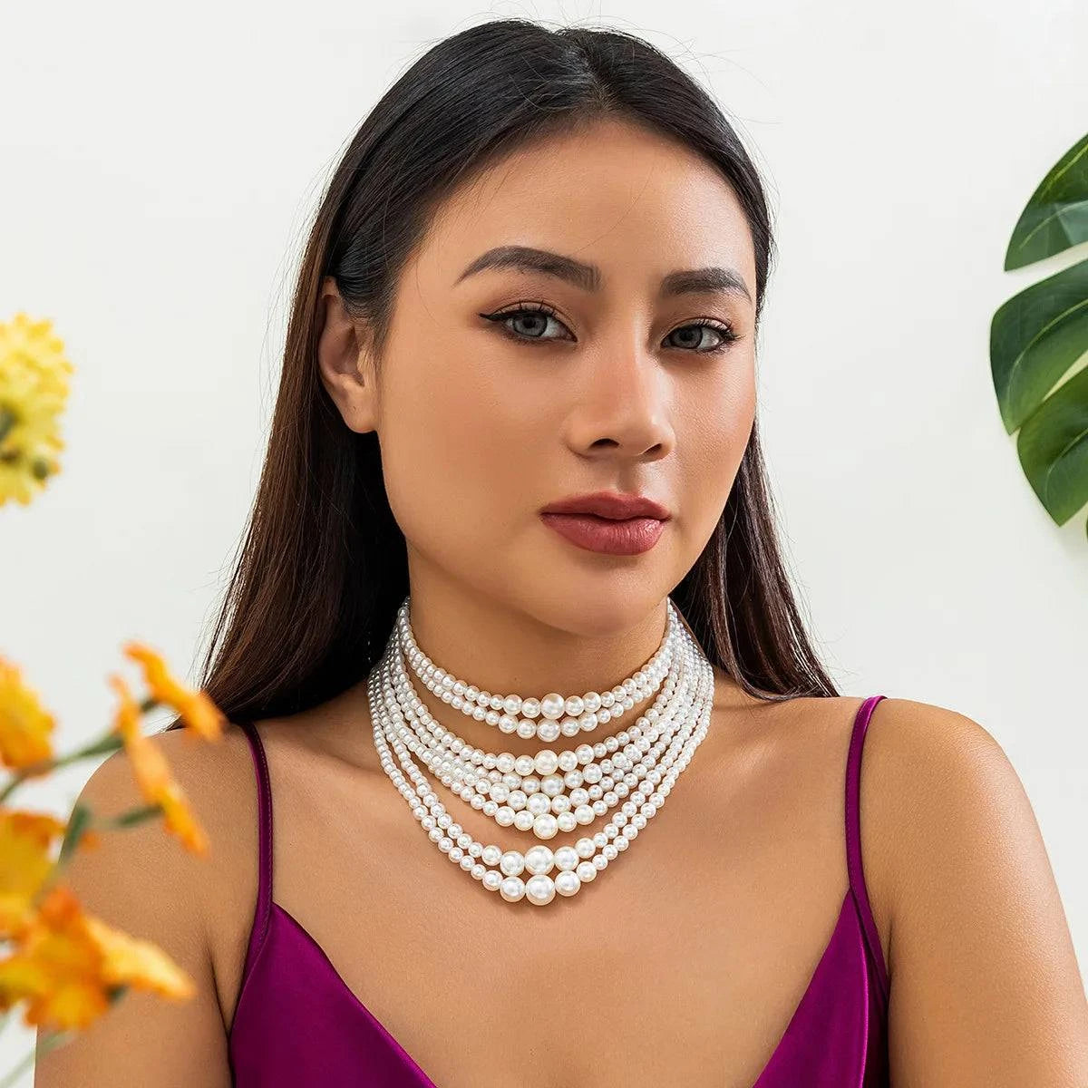 Imitation Pearl Multi-layered Women's Necklace Exaggerated Fashion High Street Club Party Banquet Necklace For Women Jewelry - Clothing Personality