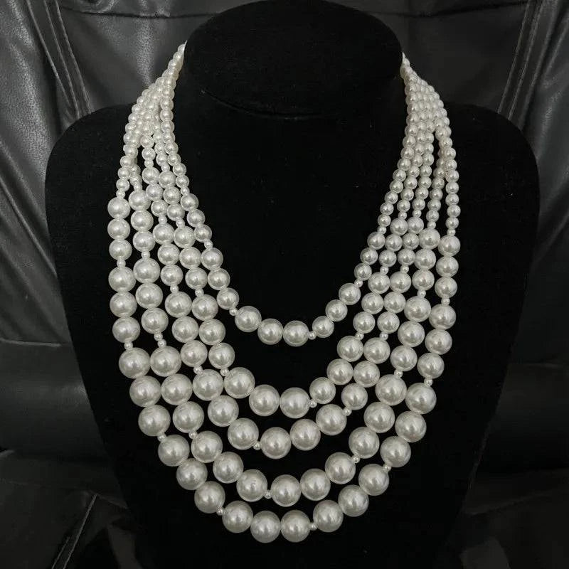 Imitation Pearl Multi-layered Women's Necklace Exaggerated Fashion High Street Club Party Banquet Necklace For Women Jewelry - Clothing Personality