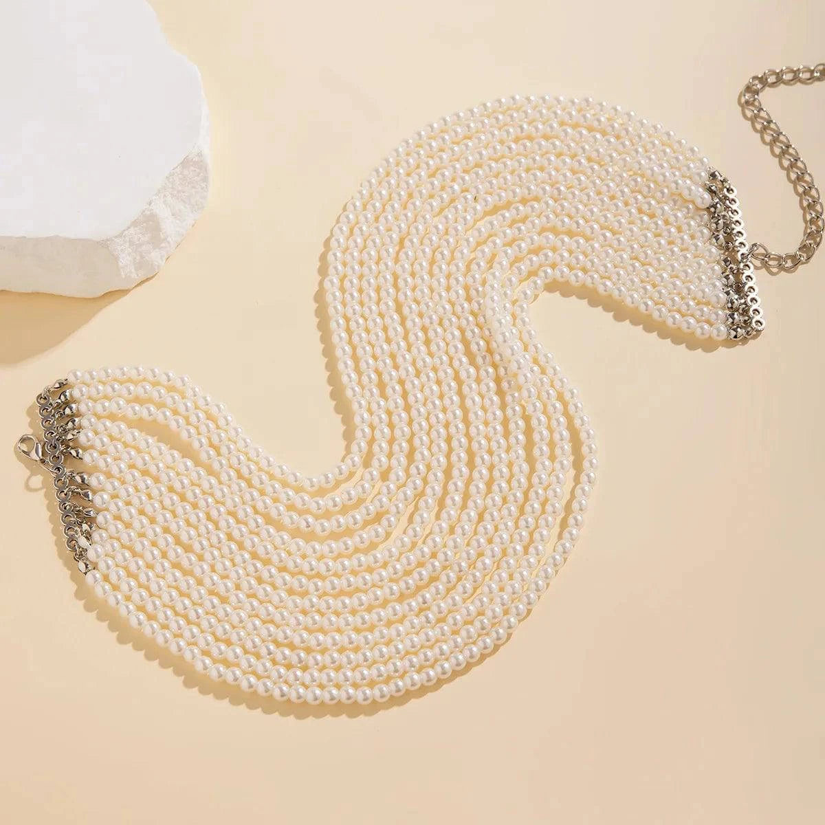 Imitation Pearl Multi-layered Women's Necklace Exaggerated Fashion High Street Club Party Banquet Necklace For Women Jewelry - Clothing Personality
