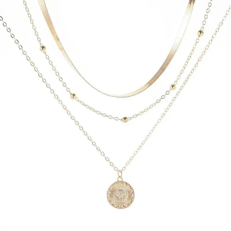 925 Sterling Silver Three-Layer Round Necklace Simple Snake Chain Charm Ball Chain Party Wedding Gift Women's Exquisite Jewelry - Clothing Personality