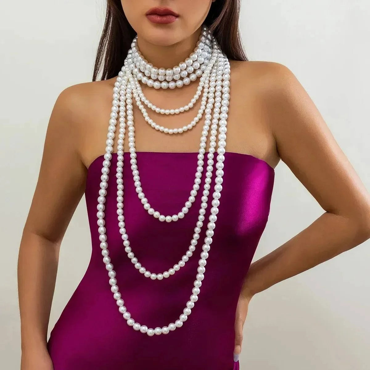 Imitation Pearl Multi-layered Women's Necklace Exaggerated Fashion High Street Club Party Banquet Necklace For Women Jewelry - Clothing Personality