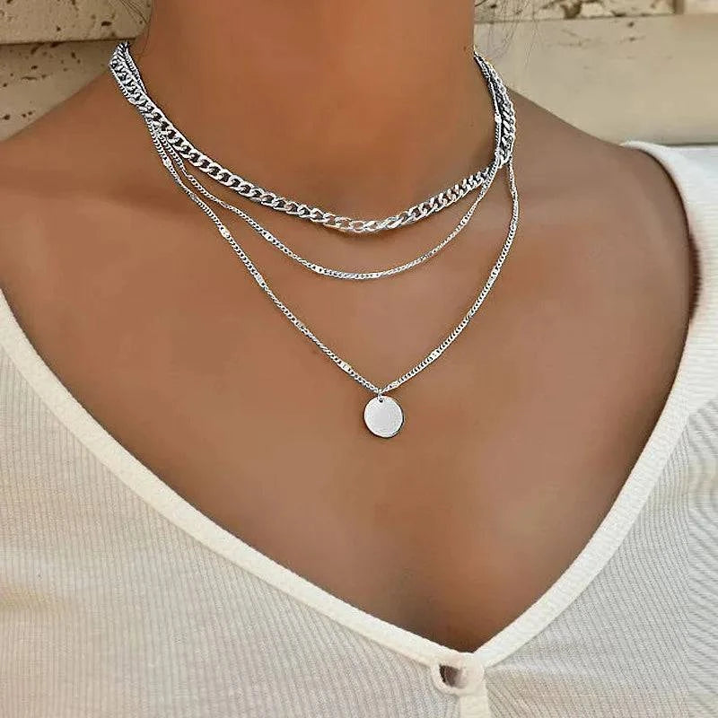 Vintage Round Charm Layered Necklace Women's Jewelry Layered Accessories for Girls Clothing Aesthetic Gifts Fashion Pendant 2022 - Clothing Personality