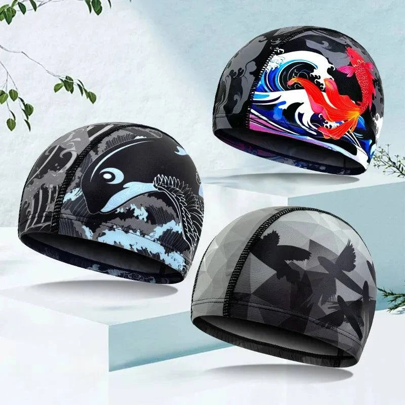 Swimming Caps Quick Dry Breathable Printed Swim Caps for Men Women Long Hair Ear Protection Adult Swimming Caps Pool Accessories - Clothing Personality