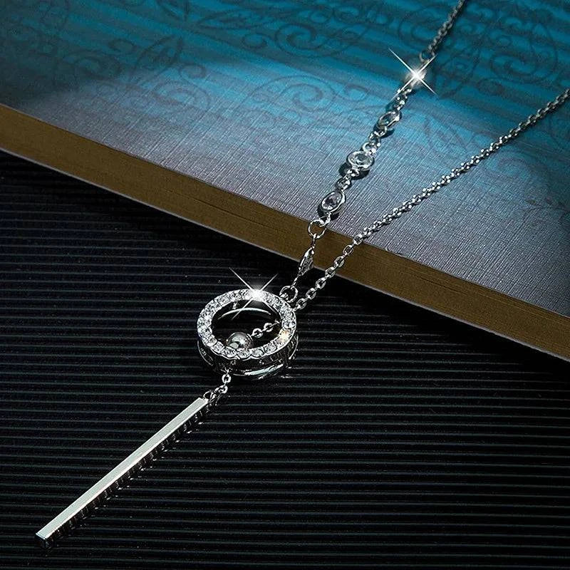 Women's Fashion Y Chain Pendant Necklaces Shiny Micro Crystal Round Circle Drop Female Trendy Necklace Accessories - Clothing Personality