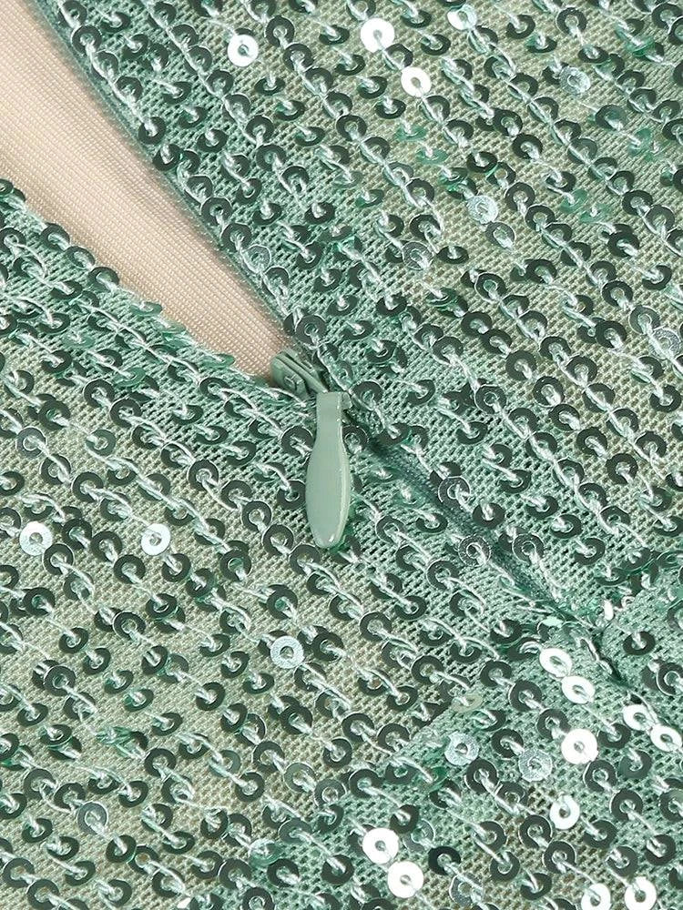Sexy Halter Deep V Neck Sequins Maxi Dress Women Green Sleeveless Backless Sequined Slim Long Dresses Celebrity Party Gowns - Clothing Personality