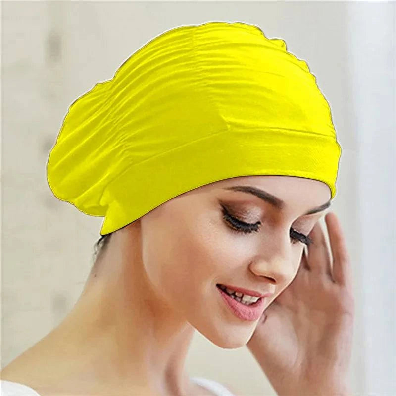 Swimming Hat Women Unisex Girls Long Hair Bathing Cap Swimming Cap Stretch Drape Free Size Swim Pool Sport Elastic Nylon Turban - Clothing Personality