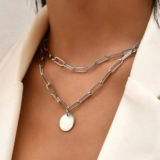 Vintage Round Charm Layered Necklace Women's Jewelry Layered Accessories for Girls Clothing Aesthetic Gifts Fashion Pendant 2022 - Clothing Personality