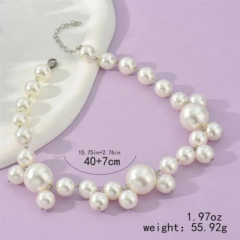 Vintage Hyperbole Bead Pearls Necklace Collarbone Chain Women's Elegant Pendant Necklace Bride Jewelry - Clothing Personality