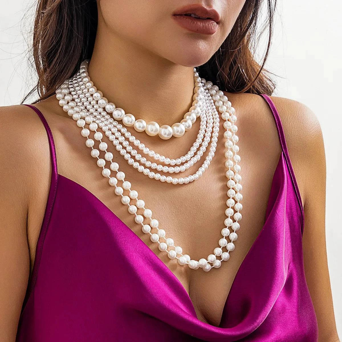 Imitation Pearl Multi-layered Women's Necklace Exaggerated Fashion High Street Club Party Banquet Necklace For Women Jewelry - Clothing Personality