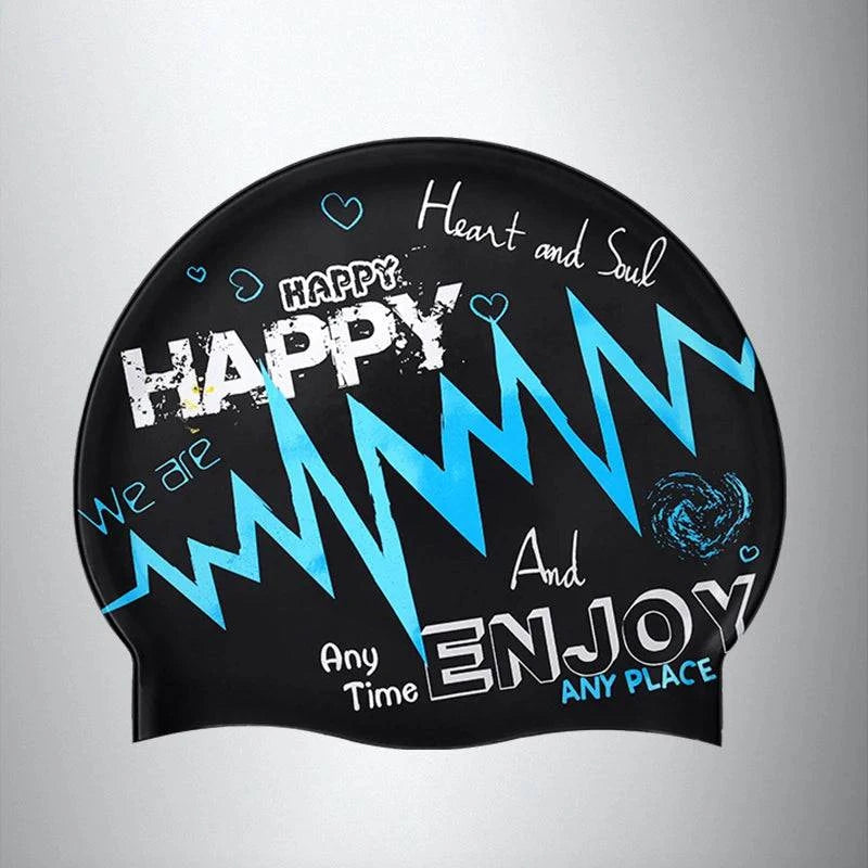 1Pcs New fashionable adult unisex silicone swim cap in one size fits all soft and comfortable ear protection with graffiti print - Clothing Personality