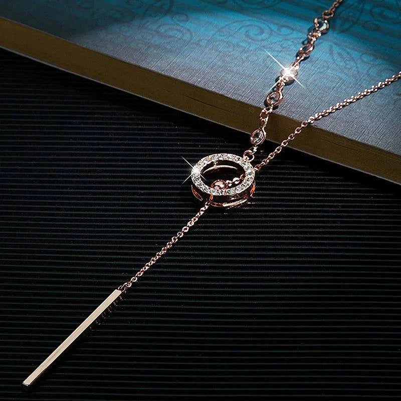 Women's Fashion Y Chain Pendant Necklaces Shiny Micro Crystal Round Circle Drop Female Trendy Necklace Accessories - Clothing Personality