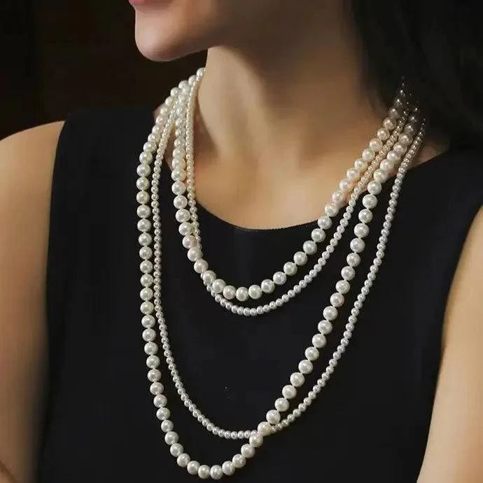 Imitation Pearl Multi-layered Women's Necklace Exaggerated Fashion High Street Club Party Banquet Necklace For Women Jewelry - Clothing Personality