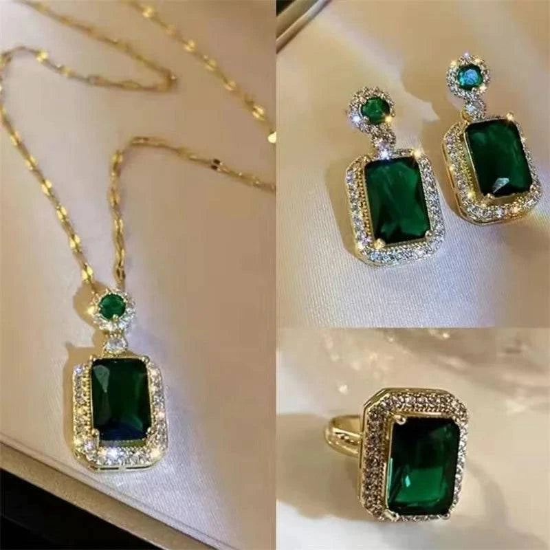 Women's Fashion Cubic Zirconia Necklace Earrings Ring Jewelry Set Girls Anniversary Wedding Valentine's Day Perfect Gift - Clothing Personality