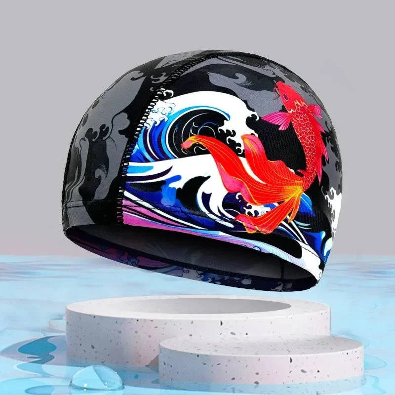 Swimming Caps Quick Dry Breathable Printed Swim Caps for Men Women Long Hair Ear Protection Adult Swimming Caps Pool Accessories - Clothing Personality