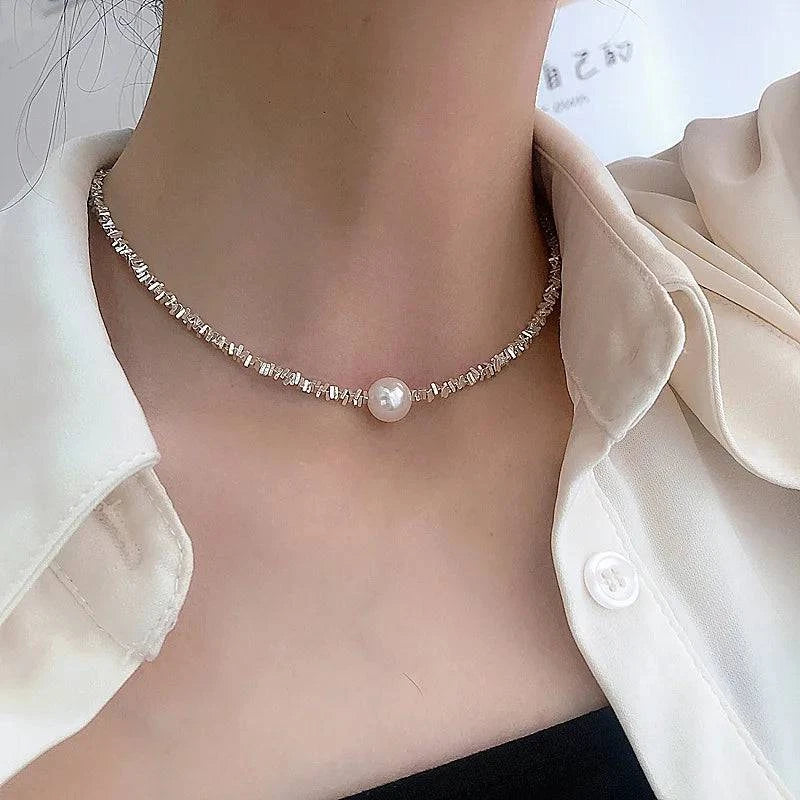 New Beads Women's Neck Chain Kpop Pearl Choker Necklace Gold Color Goth Chocker Jewelry On The Neck Pendant 2024 Collar For Girl - Clothing Personality