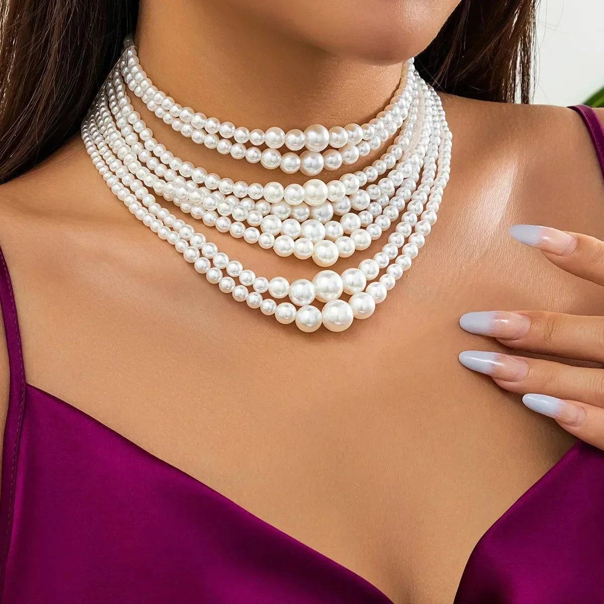 Imitation Pearl Multi-layered Women's Necklace Exaggerated Fashion High Street Club Party Banquet Necklace For Women Jewelry - Clothing Personality