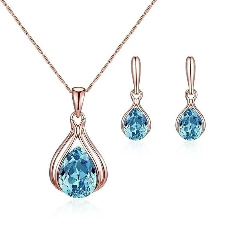 Delysia King 3pcs/set fashion women's blue and green drop necklace earrings set - Clothing Personality