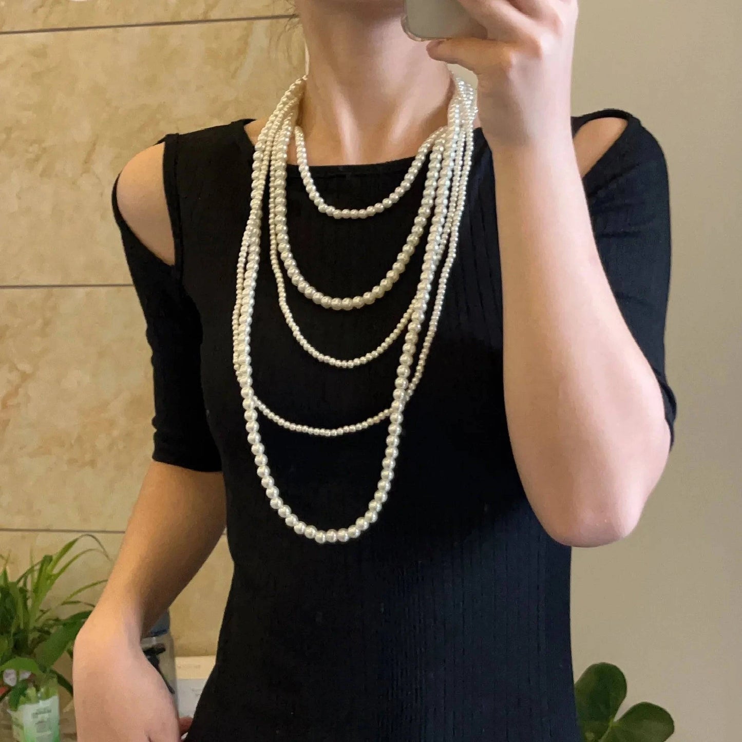 Imitation Pearl Multi-layered Women's Necklace Exaggerated Fashion High Street Club Party Banquet Necklace For Women Jewelry - Clothing Personality