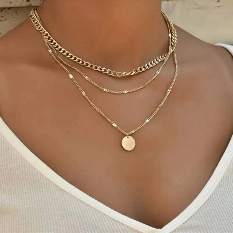 Vintage Round Charm Layered Necklace Women's Jewelry Layered Accessories for Girls Clothing Aesthetic Gifts Fashion Pendant 2022 - Clothing Personality