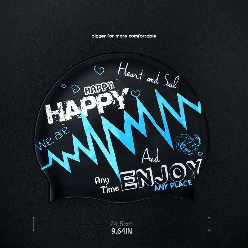 1Pcs New fashionable adult unisex silicone swim cap in one size fits all soft and comfortable ear protection with graffiti print - Clothing Personality